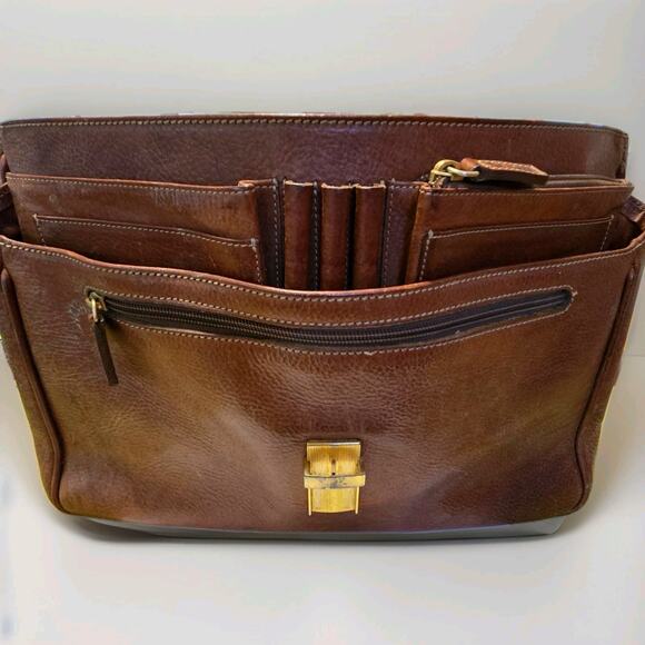 Vtg Pebbled Leather Briefcase Lap Top Messenger Bag Adjustable Shoulder Strap - Picture 9 of 15